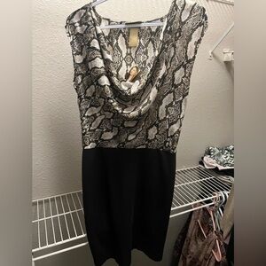 NWT Miss Tina Black and Cream Snake Print Mini Dress Small